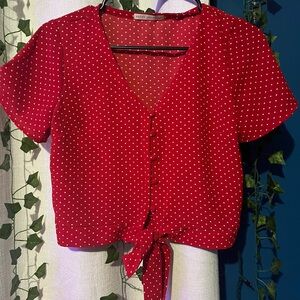 Active USA Red Polka Dot Tie Front Blouse